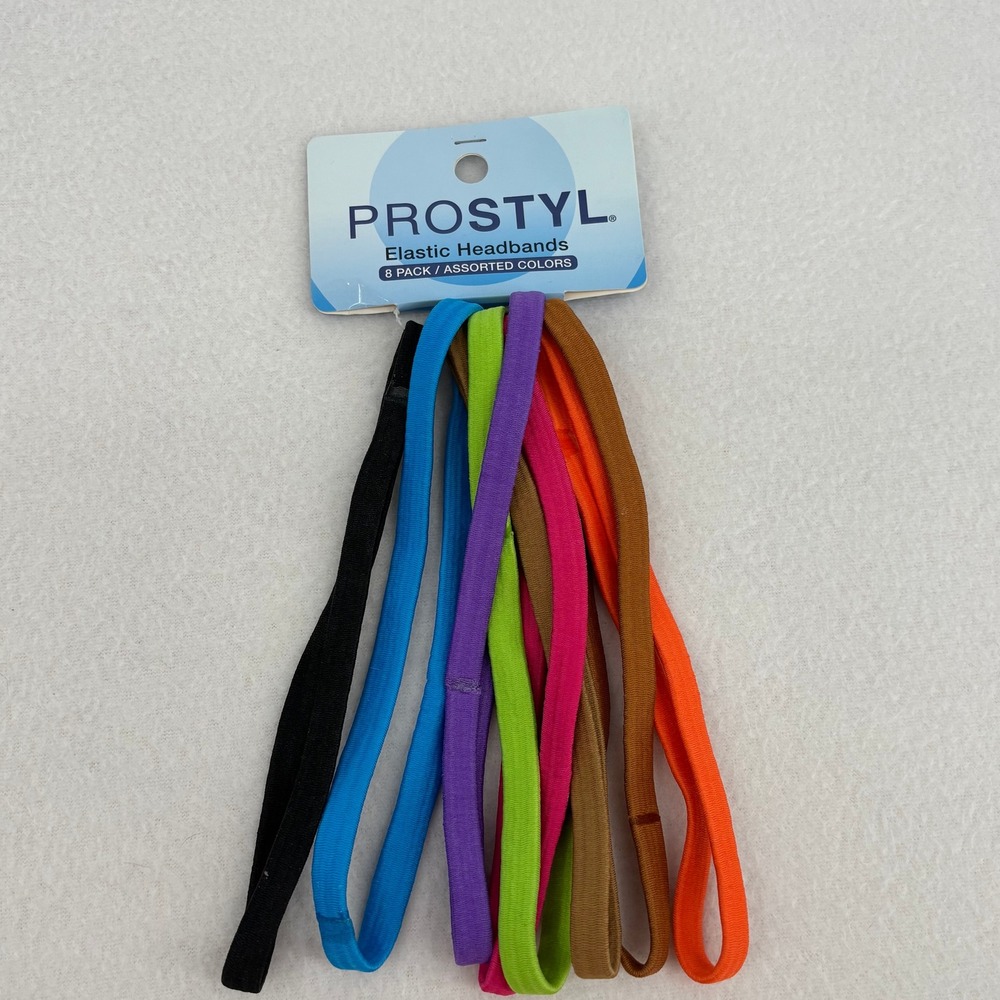 Prostyl Elastic Headbands 8 Pack Assorted Colors Thin Stretchy Hair Bands Multi
